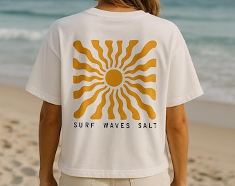 Maglietta oversize Organic Surf Waves Salt - Maglietta da surf minimalista con stampa su schiena e petto