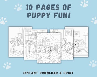 Libro para colorear de cachorros / 10 páginas imprimibles (PDF)