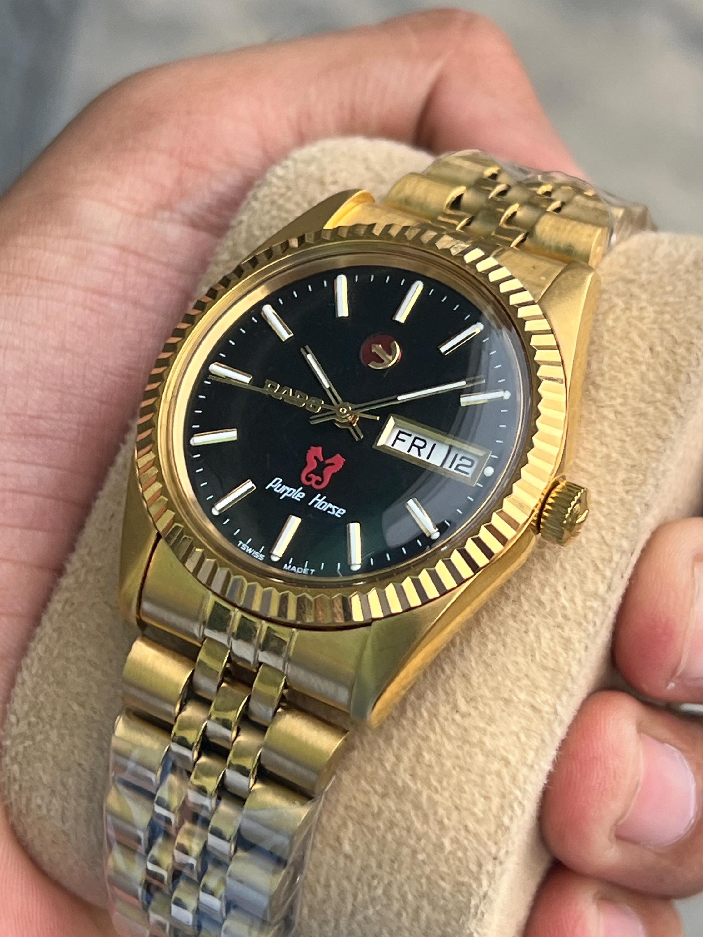 Rado Purple Horse Golden Watch Automatic Day-date Black Dial