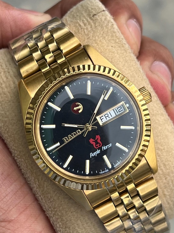Rado Purple Horse Golden Watch Automatic Day-date Black Dial