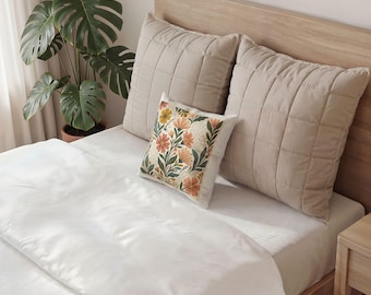 Vintage Floral Script Throw Pillow | Botanical Flowers Cushion