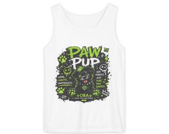 Paw Pup graphic tank top | Puppy illustration, neon green paw print design