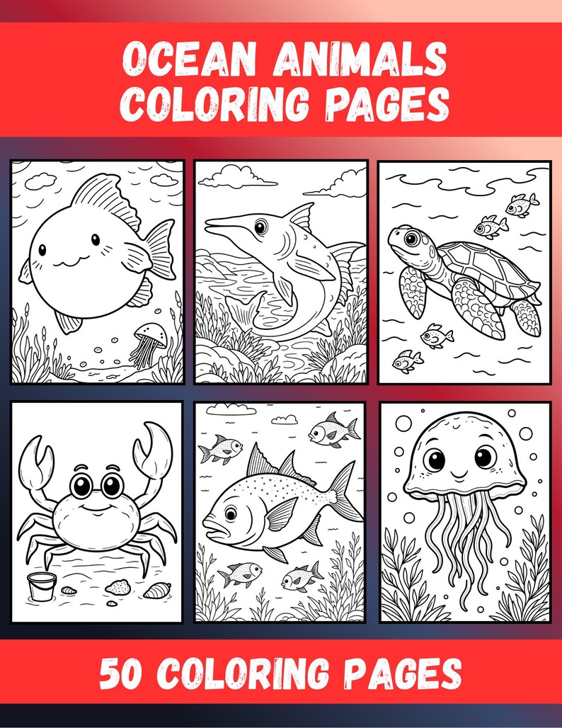 50 Cute Ocean Animals Coloring Pages | Kids & Adults | Printable PDF - Etsy