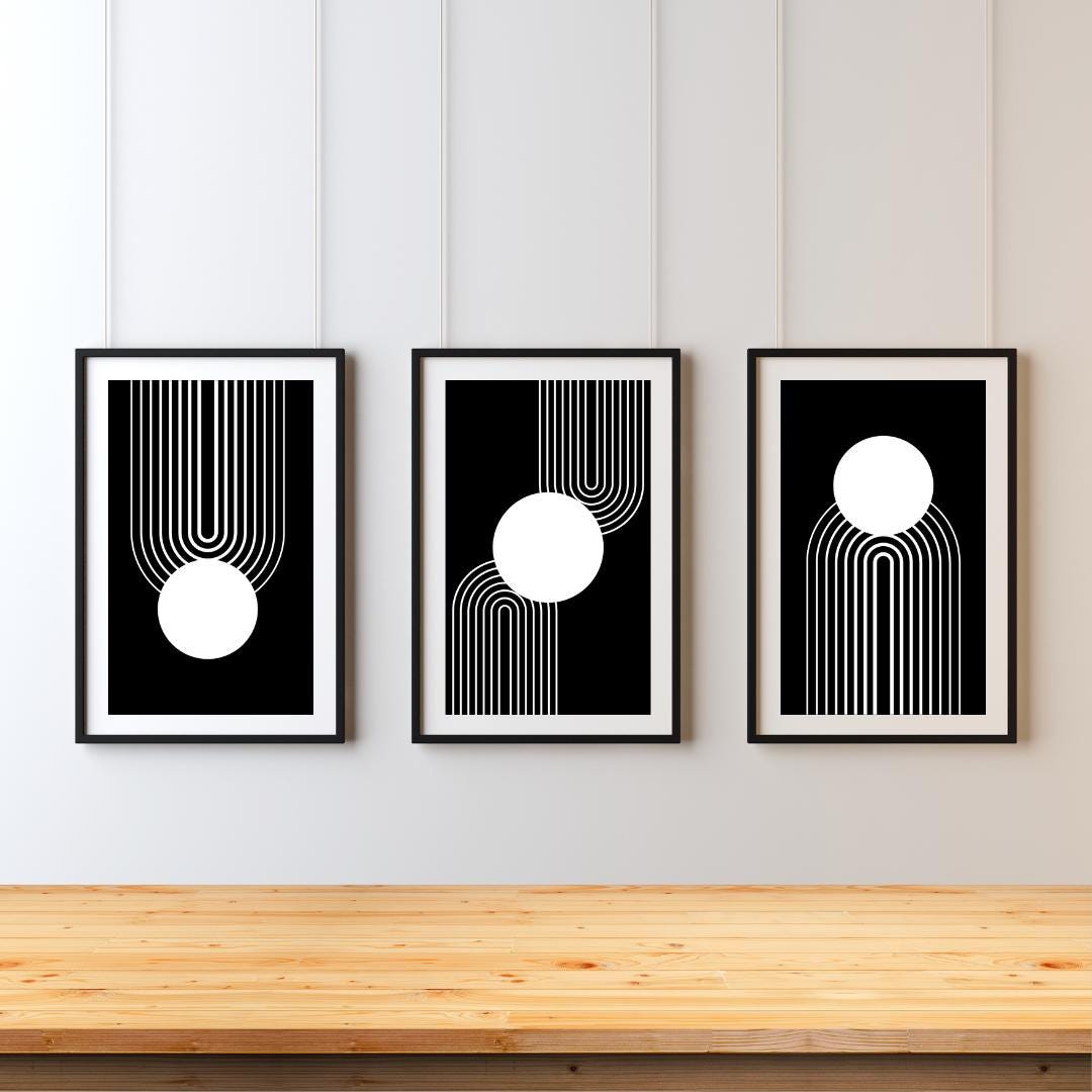 Minimalist Black & White Abstract Wall Set of 3 Printable | Geometric ...