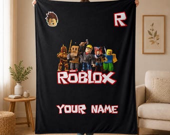 Personlig Roblox plyschfilt | Anpassat namn för spelpläd | Mysig barnpresent | Gamerrumsdekoration | Födelsedagspresentfilt