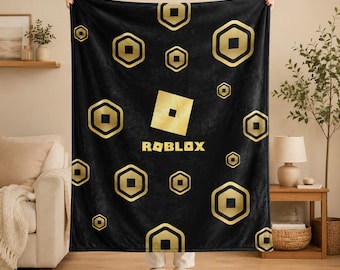 Roblox pluche deken | Roblox-deken met gouden munten | Gezellig kindercadeau | Gamerkamerdecoratie | Verjaardagscadeaudeken