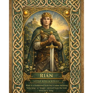 Rian Irish Name Print, Celtic Boy's Name Art, Little King Meaning (Digital Download)