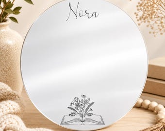 Personalized Botanical Whimsy Locker Mirror | Custom Name Magnetic School Locker Mirror | Floral Animal Mirror Gift for Tween & Teen Girls