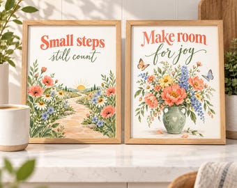 Mental Health Wall Art Set, Floral Encouragement Prints (Digital Download)