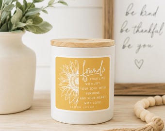Soy Candle, Lemon Sugar Scent, Friends Fill Your Life Quote, Encouragement Gift