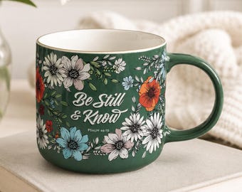 Floral Bible Verse Mug | Psalm 46:10 Christian Coffee Mug, Faith Gift