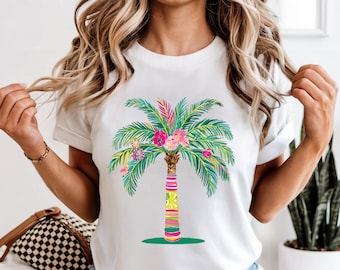 Tropical Palm Tree Shirt: Vibrant Beach Graphic Tee, Island Style Summer Vacation Outfit