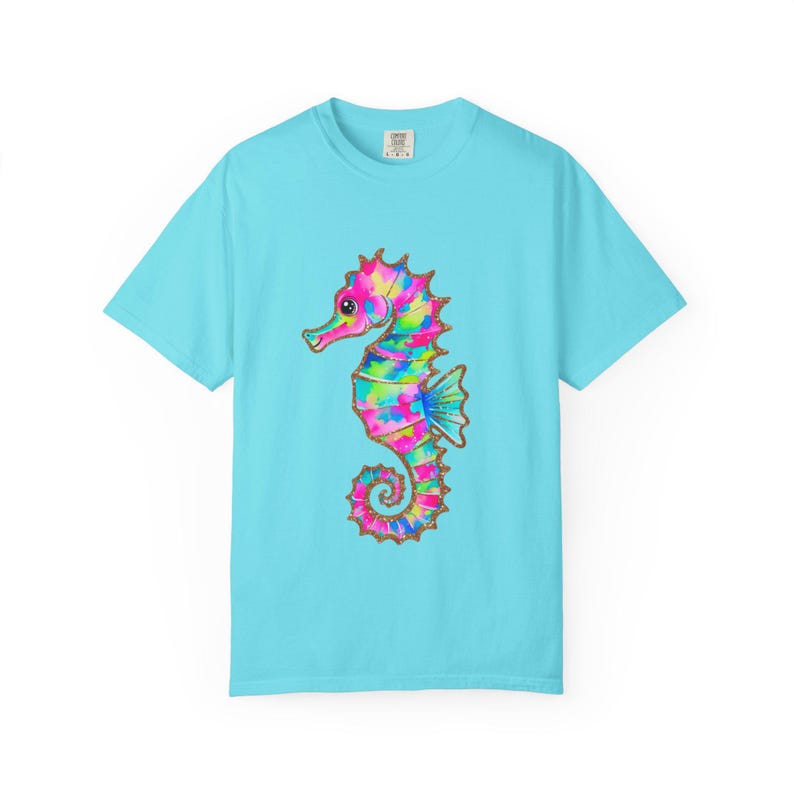 Camiseta Comfort Colors con estampado de caballitos de mar coloridos, camiseta con estampado costero, camiseta para amantes de la playa, camiseta con animales marinos, camiseta para vacaciones de verano, regalo náutico imagen 12