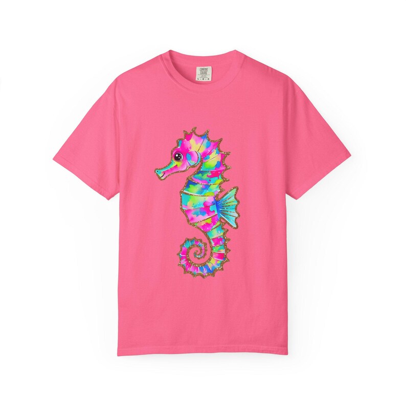 Camiseta Comfort Colors con estampado de caballitos de mar coloridos, camiseta con estampado costero, camiseta para amantes de la playa, camiseta con animales marinos, camiseta para vacaciones de verano, regalo náutico imagen 16