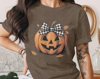 Jack-O-Lantern T-shirt | Buffalo Rutig Pumpa Höstgrafik T-shirt