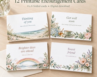 Watercolor Encouragement Cards, Get Well Soon, Friendship (Digital Download)