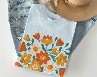 Vintage Floral Bouquet T-Shirt, Cottagecore Botanical Graphic Top