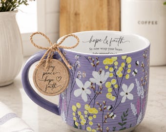 Floral Ceramic Christian Mug, Inspirational Faith Message, Boho Coffee Cup (18 Oz)