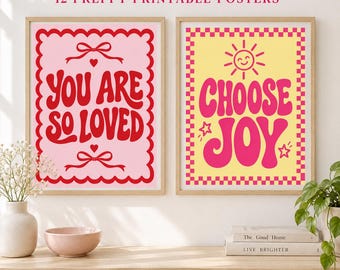 Preppy Affirmation Poster Set of 12, Colorful Motivational Wall Art, 8.5x11 Printable Digital Download