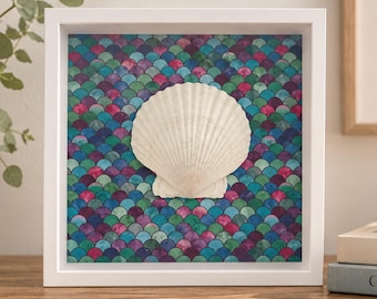 Seashell Shadow Box Wall Art, Custom Background, Coastal Beach House Decor