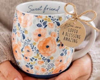 Sweet Friend Watercolor Floral Mug, Inspirational Gift for Loved Ones