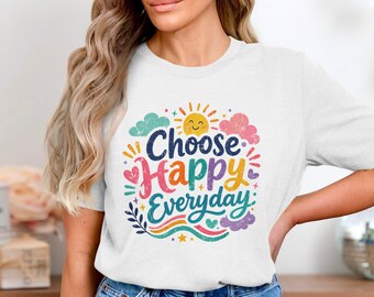 Choose Happy Everyday T-Shirt, Distressed Sun Graphic Top, Inspirational Tee
