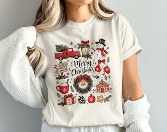 Vintage Merry Christmas T-Shirt, Rustic Holiday Graphic Tee, Farmhouse Winter Top