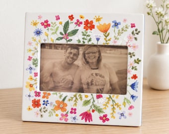 Colorful Wildflower Picture Frame, Cottagecore Floral Decor, Gift for Mom