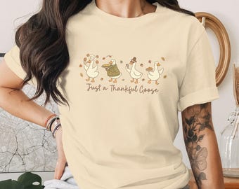 Thanksgiving-t-shirt med Thanksgiving-motiv från Thanksgiving Goose, höstens skördefesttopp, mysig hösttröja med grafisk design
