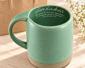 Share Kindness Scripture Mug, Sage Green Coffee Cup, Galatians 6:10, Christian Encouragement Gift