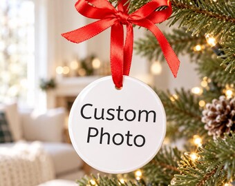 Custom Photo Acrylic Ornament | Round Christmas Tree Pattern Ornament