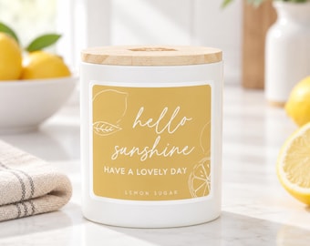 Hello Sunshine Lemon Sugar Candle | Citrus Scent, Uplifting Gift (Soy Wax)