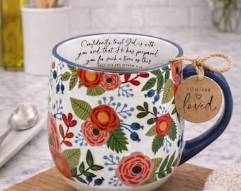 Floral Ceramic Mug – Inspirational Scripture Cup, Christian Gift