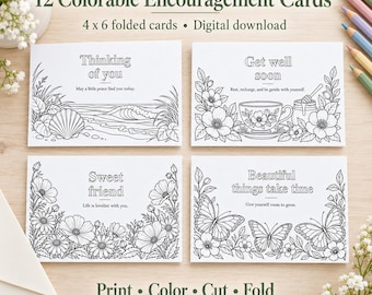 12 Printable Encouragement Cards, Watercolor Art, Friendship, Get Well Soon (Digital Download)
