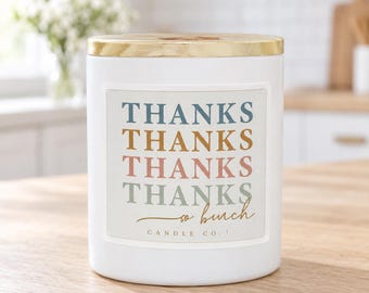 Colorful Thanks Jar Candle, Wooden Lid, Appreciation Gift for Teacher, Coworker, Friend