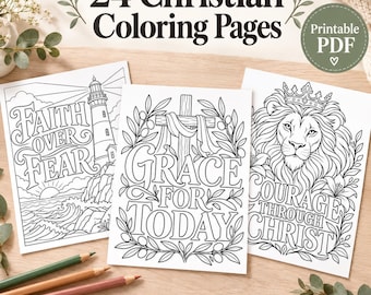 24 Christian Coloring Pages for Adults, Faith & Encouragement Printable PDF, 8.5 x 11 Digital Download