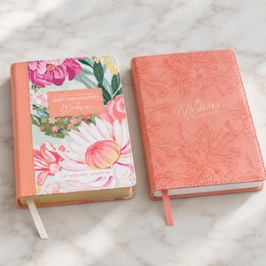 Christian Devotional and Journal Gift Set for Women, Quiet Time Moments, Coral Floral Prayer Journal, Encouragement Gift