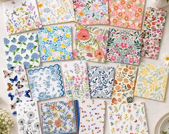 Assorted Floral Decoupage Napkins, Botanical & Butterfly Craft Supplies (Set of 19)