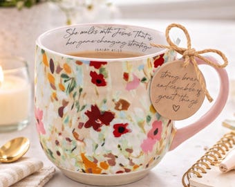 Floral Ceramic Mug, Inspirational Message, Boho Coffee Cup, Gift for Her