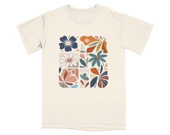 Abstract Floral T-Shirt | Muted Earth Tone Botanical Nature Art Tee