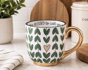 Floral Ceramic Mug, Inspirational Faith Message, Boho Coffee Cup (18 Oz)