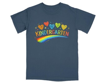 Kindergarten Rainbow Hearts T-Shirt | Back to School Teacher Student Tee