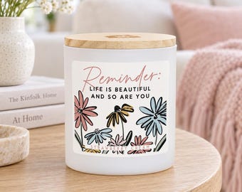 Strawberry Cream Floral Candle, Wooden Lid, Encouragement Gift