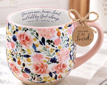 Floral Christian Mug, You Are Loved Gift, Inspirational Coffee Cup (18oz)