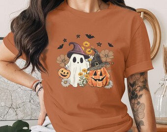 Halloween Ghost Pumpkin T-Shirt | Whimsical Spooky Season Fall Tee