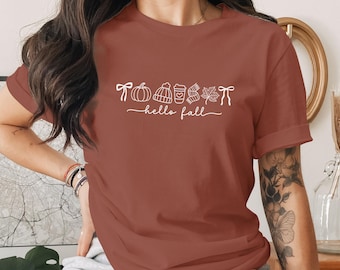 Hej höst T-shirt, minimalistisk höstlinjekonst, pumpa kryddsäsongströja