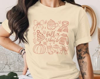 Höstvibbar T-shirt, Mysig hösttopp med grafisk design, Pumpakrydda-t-shirt