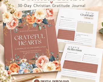 Grateful Hearts Christian Gratitude Journal, 30-Day Prayer Reflection (Digital Download)