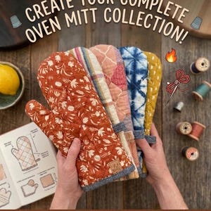 Paquete de patrones para coser manoplas de cocina / Guía digital en PDF / Regalo artesanal para la cocina / Patrón de accesorios / Libro electrónico de proyecto de costura para principiantes