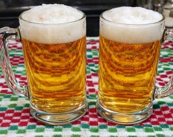 Vintage Clear Style Beer mugs - Retro Barware - Heavy Glass Stein
